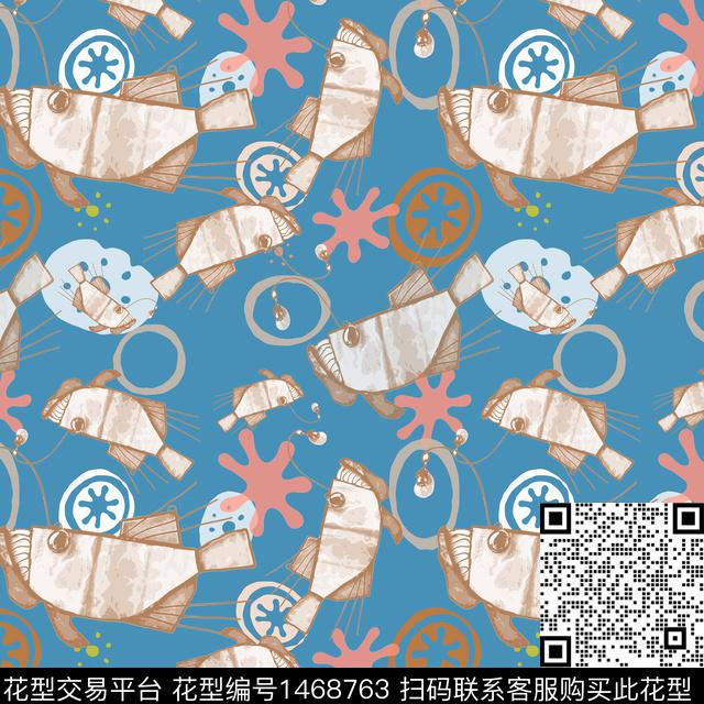 几何卡通热带鱼传统印花华亿平台下载（图片编号: 1468763） - 瓦栏（Walan）