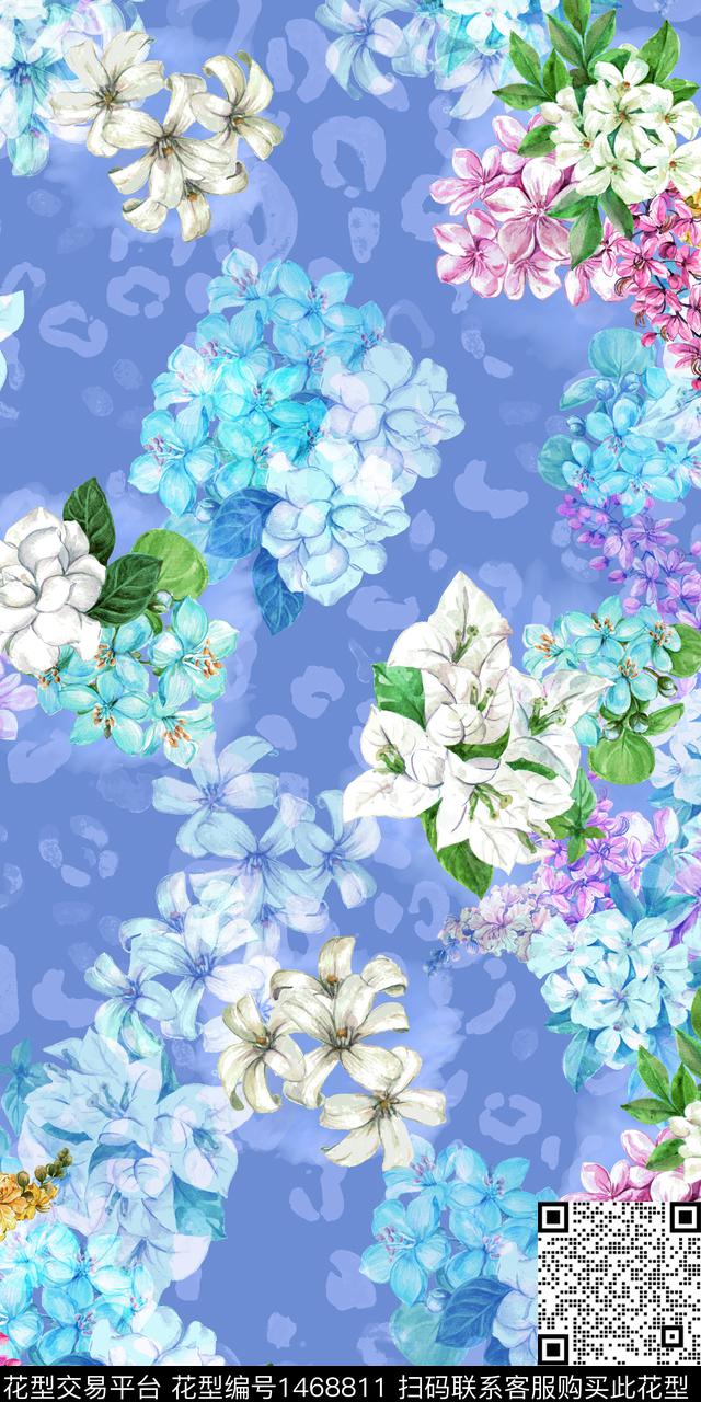 彩底花卉扎染华亿平台抽象花卉数码印花华亿平台下载（图片编号: 1468811） - 瓦栏（Walan）