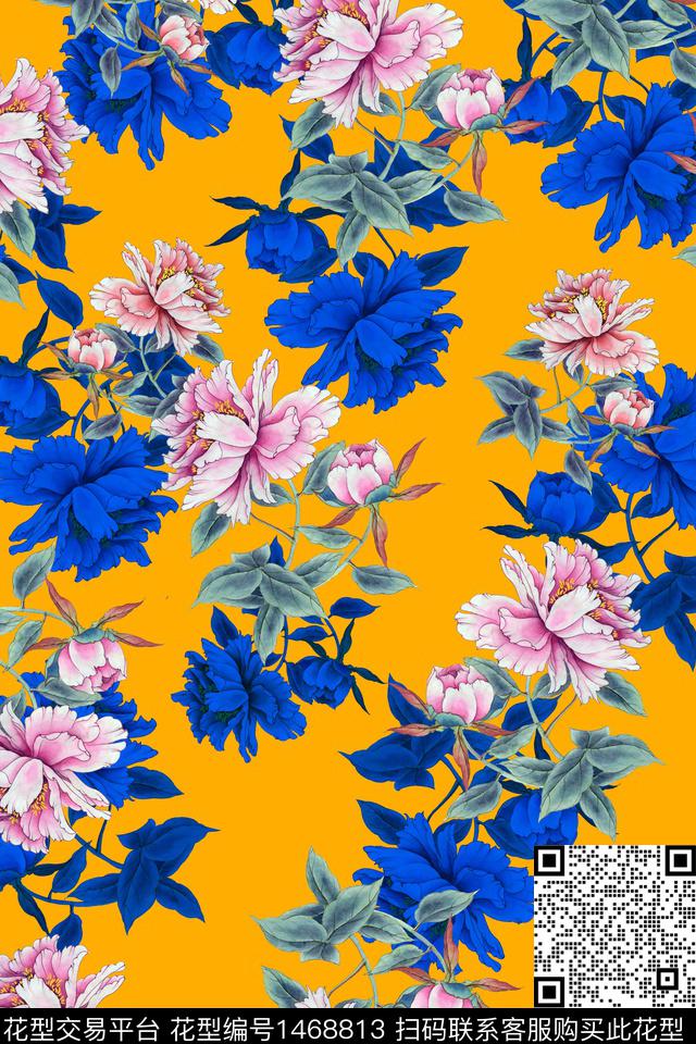 清爽底花卉花卉大牌风数码印花华亿平台下载（图片编号: 1468813） - 瓦栏（Walan）