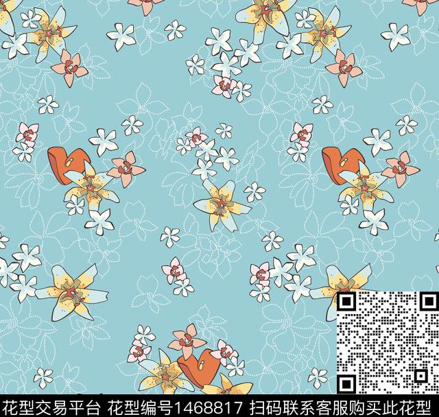 彩底花卉花卉小碎花数码印花华亿平台下载（图片编号: 1468817） - 瓦栏（Walan）