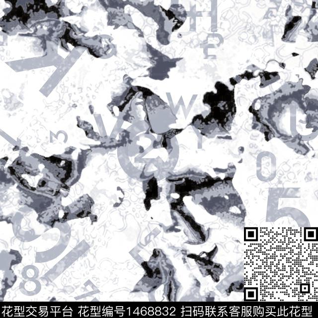 写意字母男装满版花数码印花华亿平台下载（图片编号: 1468832） - 瓦栏（Walan）