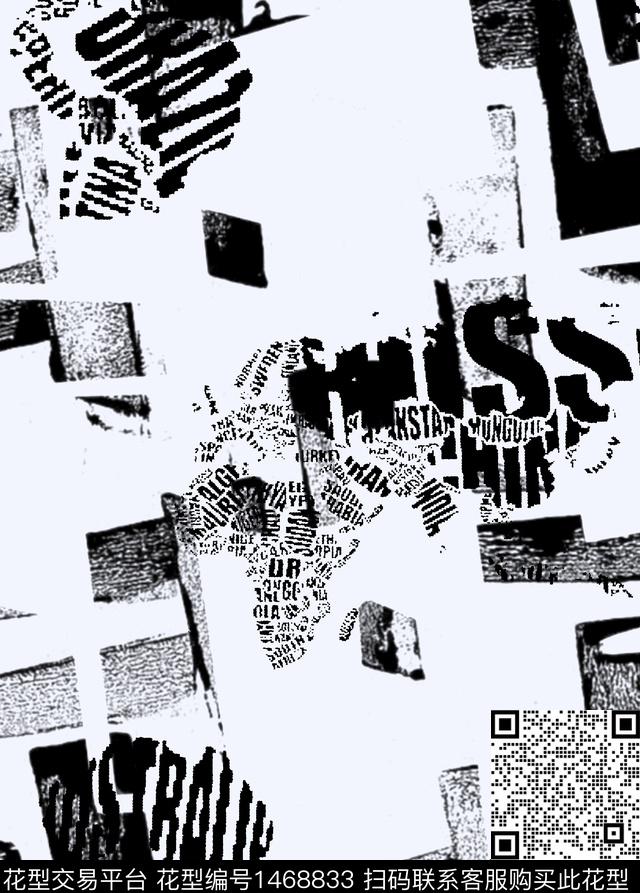 写意字母男装满版花数码印花华亿平台下载（图片编号: 1468833） - 瓦栏（Walan）