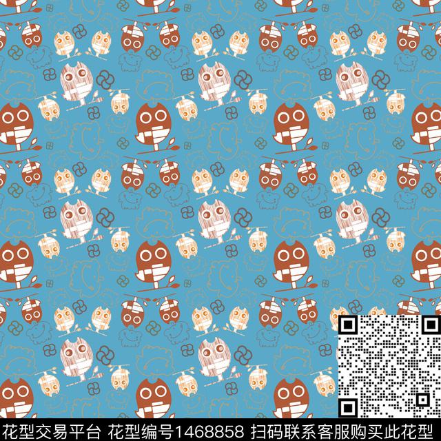 几何卡通猫头鹰传统印花华亿平台下载（图片编号: 1468858） - 瓦栏（Walan）