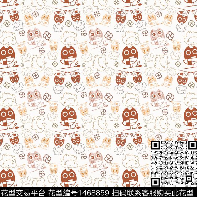 几何卡通猫头鹰传统印花华亿平台下载（图片编号: 1468859） - 瓦栏（Walan）