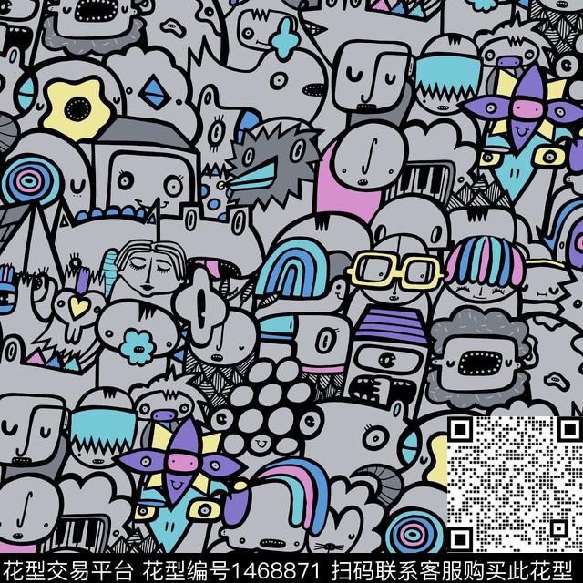 卡通人物趣味2022传统印花华亿平台下载（图片编号: 1468871） - 瓦栏（Walan）