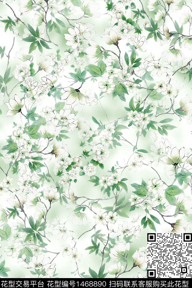 花卉小清新真丝数码印花华亿平台下载（图片编号: 1468890） - 瓦栏（Walan）