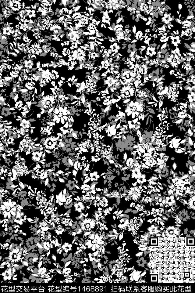 花卉真丝小碎花数码印花华亿平台下载（图片编号: 1468891） - 瓦栏（Walan）