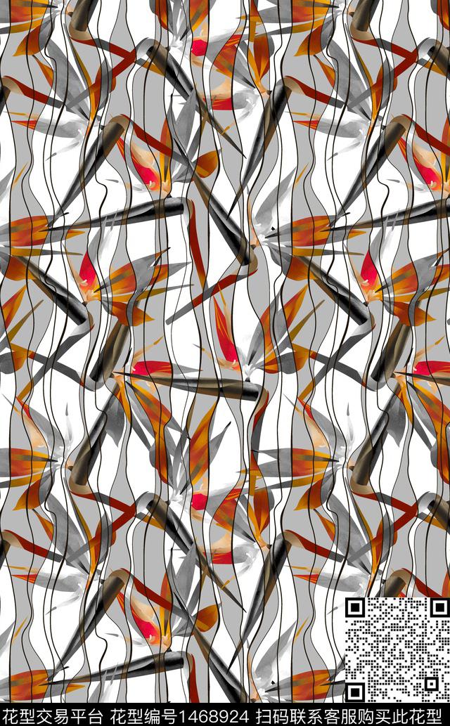 线条几何花卉数码印花华亿平台下载（图片编号: 1468924） - 瓦栏（Walan）