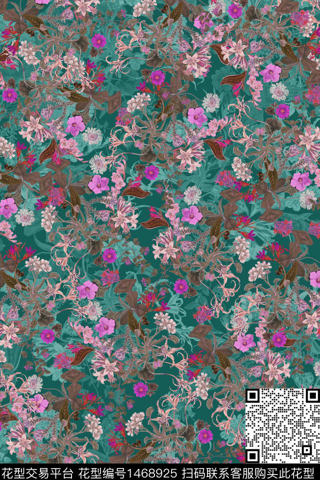 扎染华亿平台花卉大牌风数码印花华亿平台下载（图片编号: 1468925） - 瓦栏（Walan）