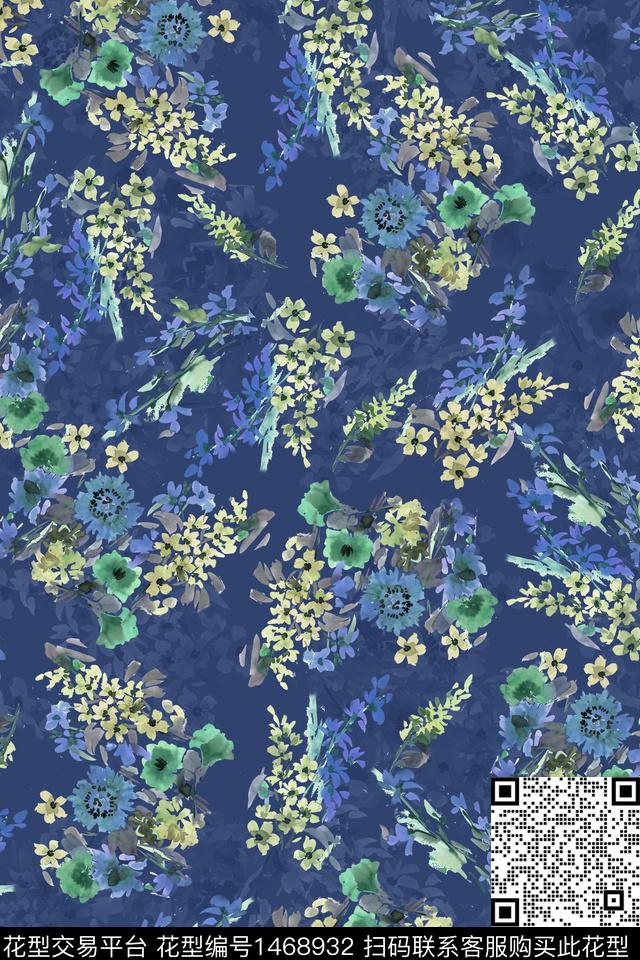 扎染华亿平台花卉大牌风数码印花华亿平台下载（图片编号: 1468932） - 瓦栏（Walan）