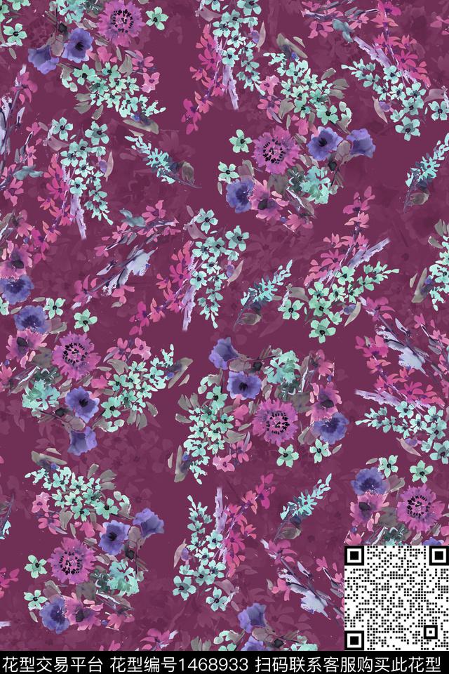 扎染华亿平台花卉大牌风数码印花华亿平台下载（图片编号: 1468933） - 瓦栏（Walan）