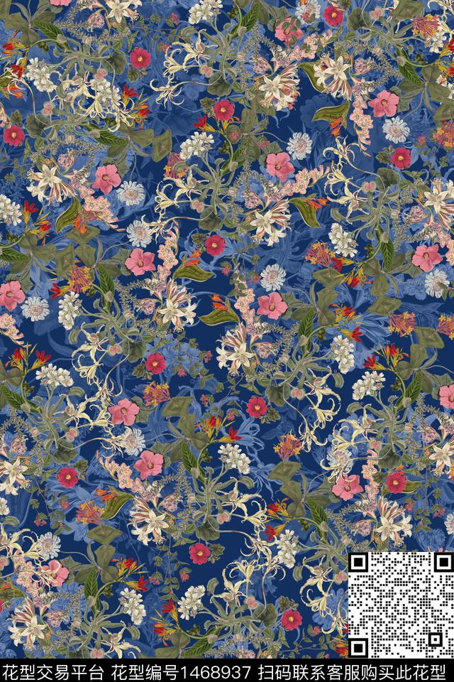扎染华亿平台花卉大牌风数码印花华亿平台下载（图片编号: 1468937） - 瓦栏（Walan）