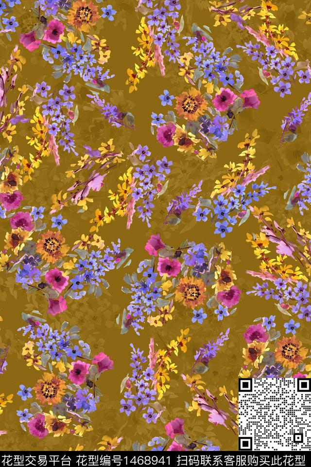 扎染华亿平台花卉大牌风数码印花华亿平台下载（图片编号: 1468941） - 瓦栏（Walan）