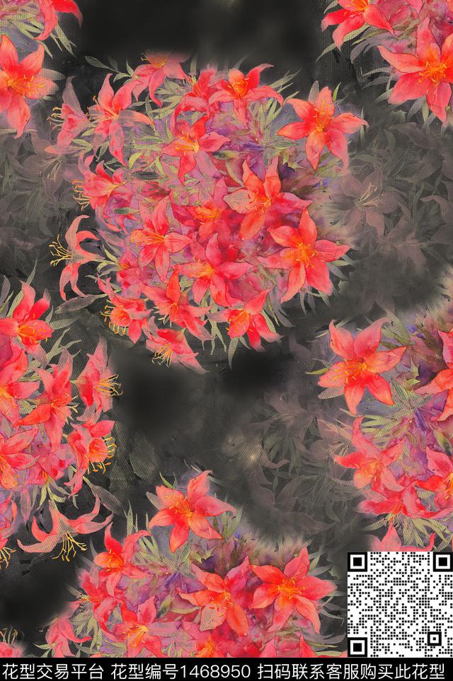 百合旗袍香云纱数码印花华亿平台下载（图片编号: 1468950） - 瓦栏（Walan）