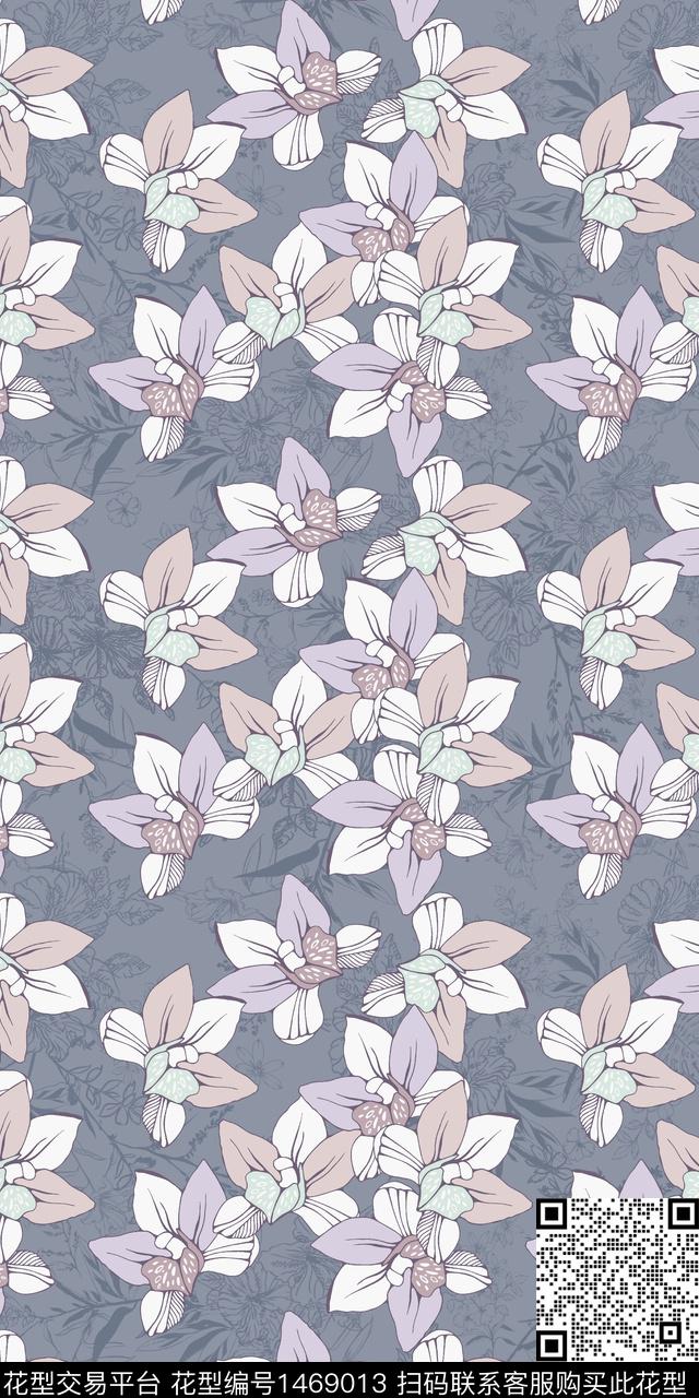 数码华亿平台清爽底花卉花卉数码印花华亿平台下载（图片编号: 1469013） - 瓦栏（Walan）