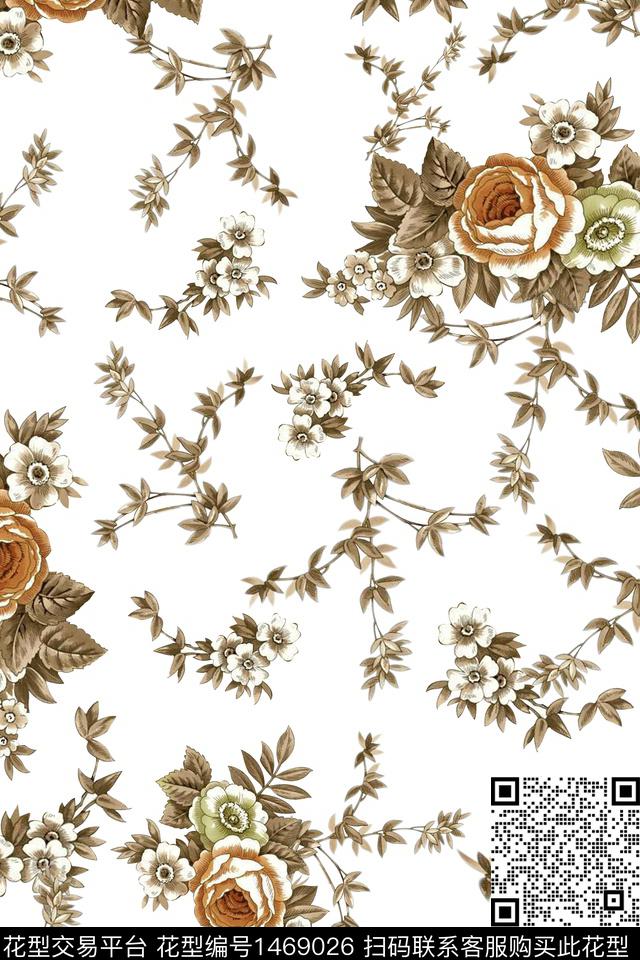 玫瑰花花卉小清新数码印花华亿平台下载（图片编号: 1469026） - 瓦栏（Walan）