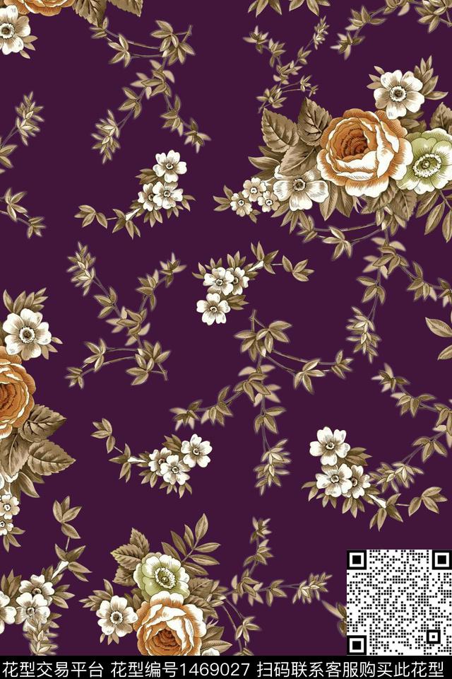 玫瑰花花卉小清新数码印花华亿平台下载（图片编号: 1469027） - 瓦栏（Walan）