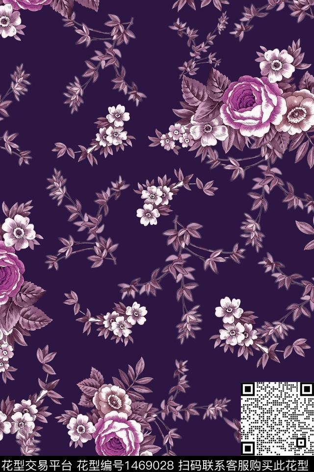 玫瑰花花卉小清新数码印花华亿平台下载（图片编号: 1469028） - 瓦栏（Walan）