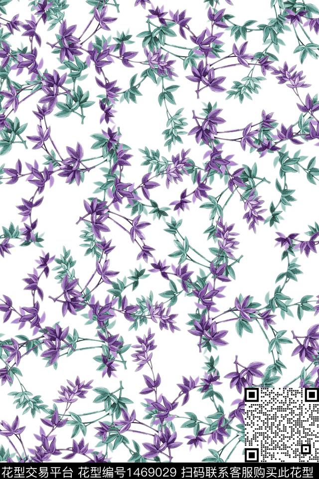 双色小清新绿植树叶数码印花华亿平台下载（图片编号: 1469029） - 瓦栏（Walan）