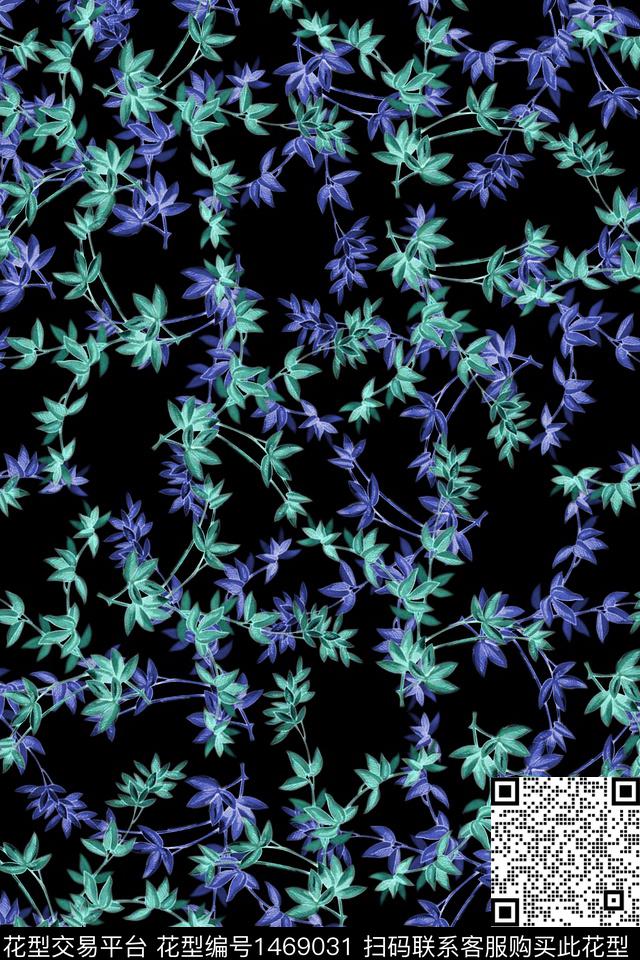 双色小清新绿植树叶数码印花华亿平台下载（图片编号: 1469031） - 瓦栏（Walan）