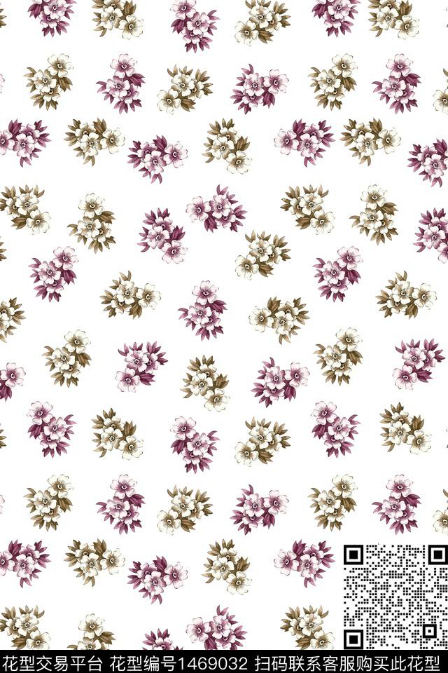 双色花卉小碎花数码印花华亿平台下载（图片编号: 1469032） - 瓦栏（Walan）