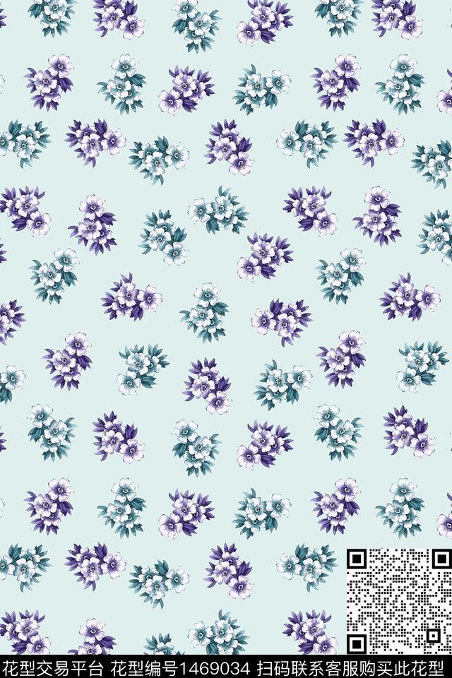 双色花卉小碎花数码印花华亿平台下载（图片编号: 1469034） - 瓦栏（Walan）