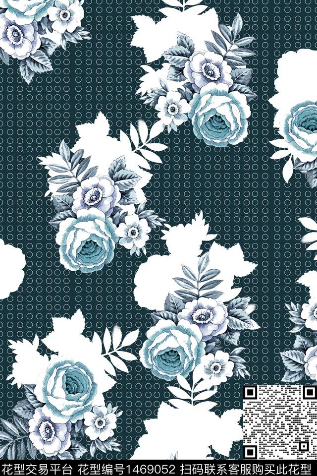 玫瑰花花卉三朵数码印花华亿平台下载（图片编号: 1469052） - 瓦栏（Walan）