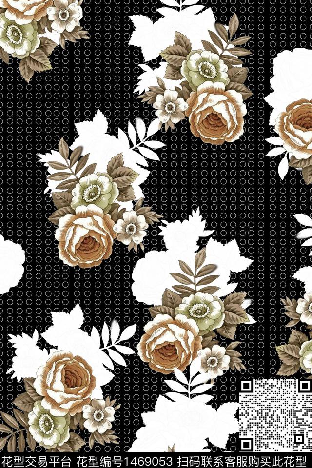 玫瑰花花卉三朵数码印花华亿平台下载（图片编号: 1469053） - 瓦栏（Walan）