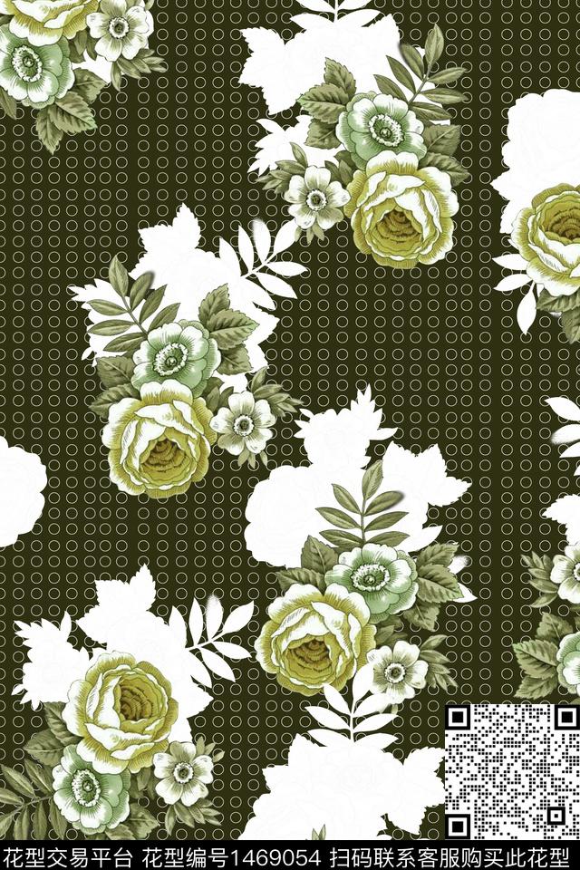 玫瑰花花卉三朵数码印花华亿平台下载（图片编号: 1469054） - 瓦栏（Walan）