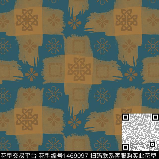 几何格子笔触传统印花华亿平台下载（图片编号: 1469097） - 瓦栏（Walan）