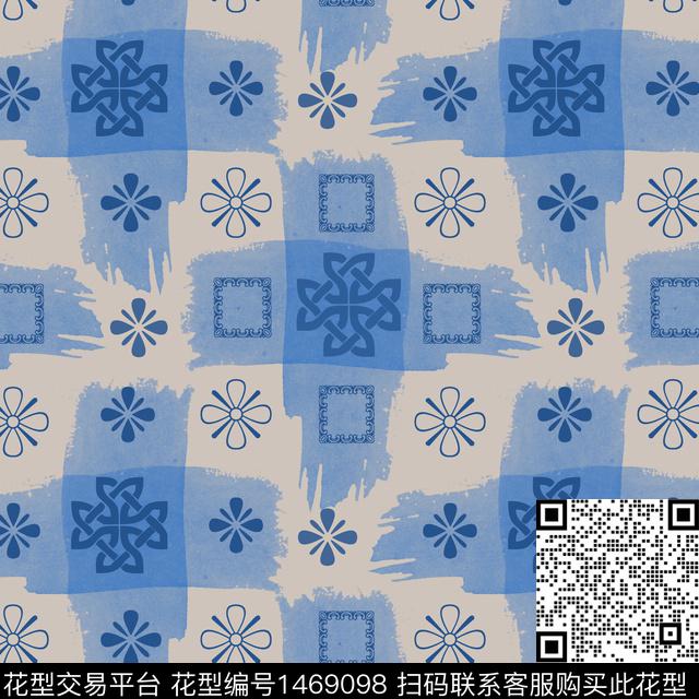 几何格子笔触传统印花华亿平台下载（图片编号: 1469098） - 瓦栏（Walan）