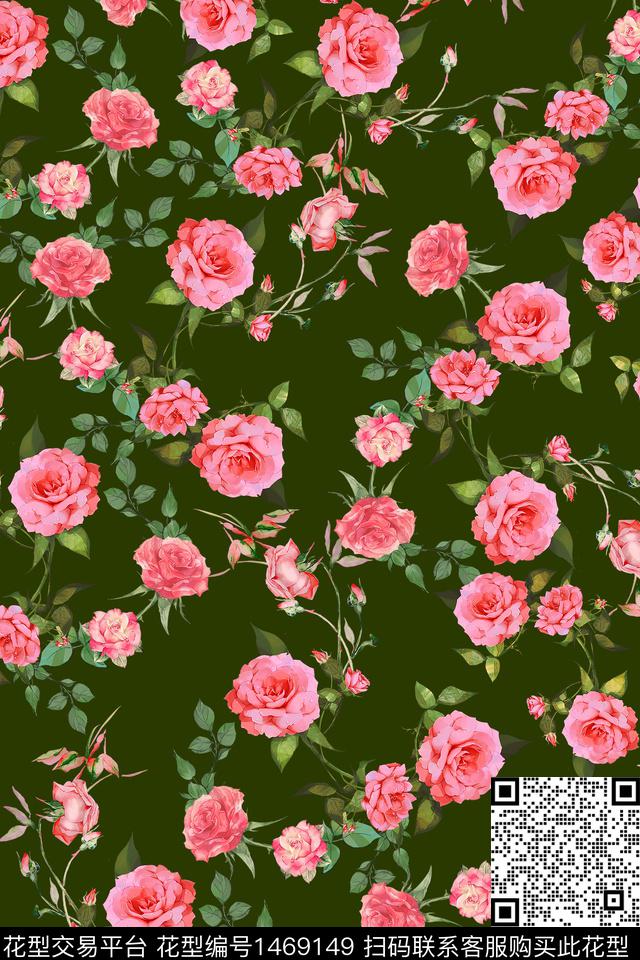 花卉蔷薇花年轻女性数码印花华亿平台下载（图片编号: 1469149） - 瓦栏（Walan）