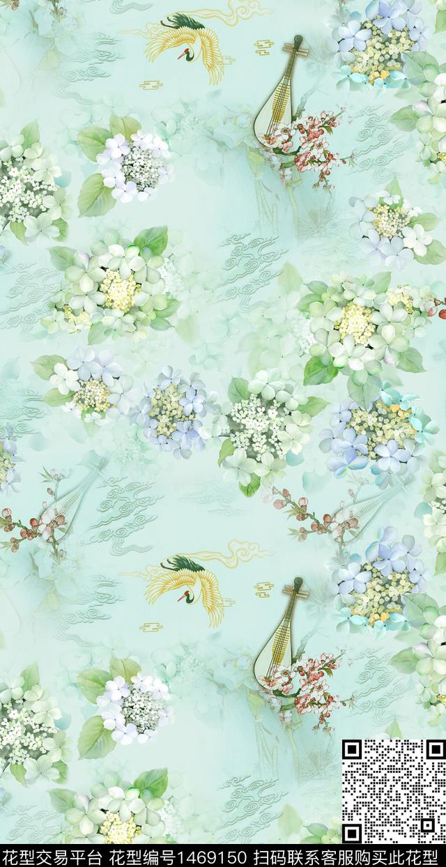 数码华亿平台扎染华亿平台清爽底花卉数码印花华亿平台下载（图片编号: 1469150） - 瓦栏（Walan）
