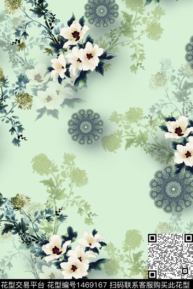 手绘花卉清爽底花卉审数码印花华亿平台下载（图片编号: 1469167） - 瓦栏（Walan）
