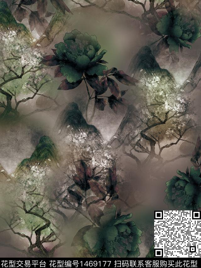 花卉旗袍香云纱数码印花华亿平台下载（图片编号: 1469177） - 瓦栏（Walan）