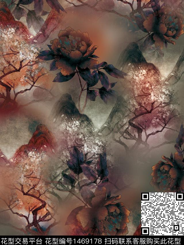 花卉旗袍香云纱数码印花华亿平台下载（图片编号: 1469178） - 瓦栏（Walan）