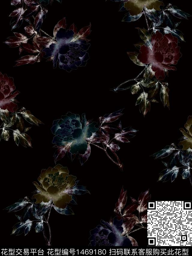 花卉旗袍香云纱数码印花华亿平台下载（图片编号: 1469180） - 瓦栏（Walan）