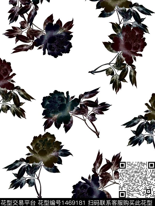 花卉旗袍香云纱数码印花华亿平台下载（图片编号: 1469181） - 瓦栏（Walan）