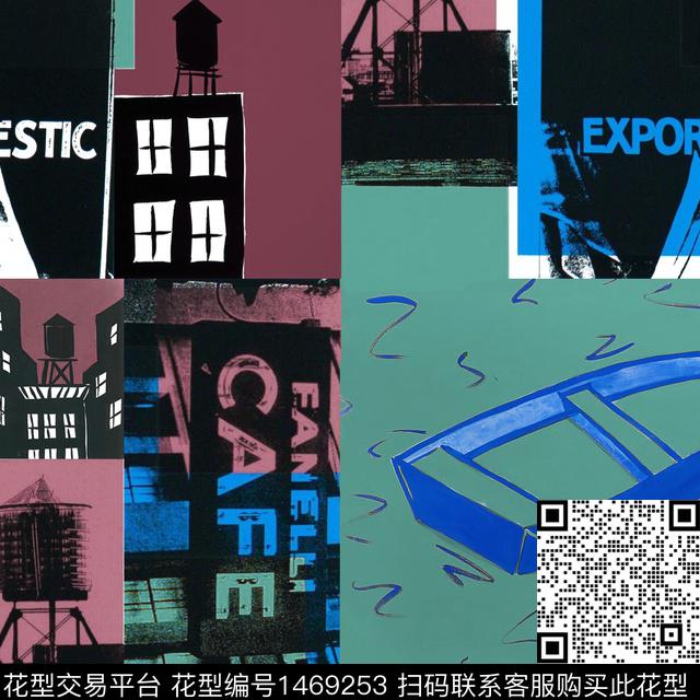 字母混合拼接几何数码印花华亿平台下载（图片编号: 1469253） - 瓦栏（Walan）