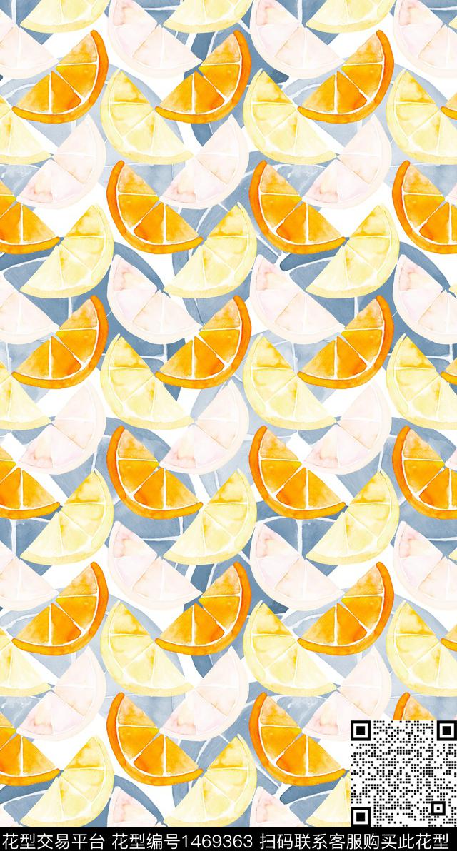 几何水果大牌风数码印花华亿平台下载（图片编号: 1469363） - 瓦栏（Walan）
