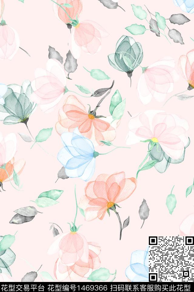 清爽底花卉花卉大牌风数码印花华亿平台下载（图片编号: 1469366） - 瓦栏（Walan）