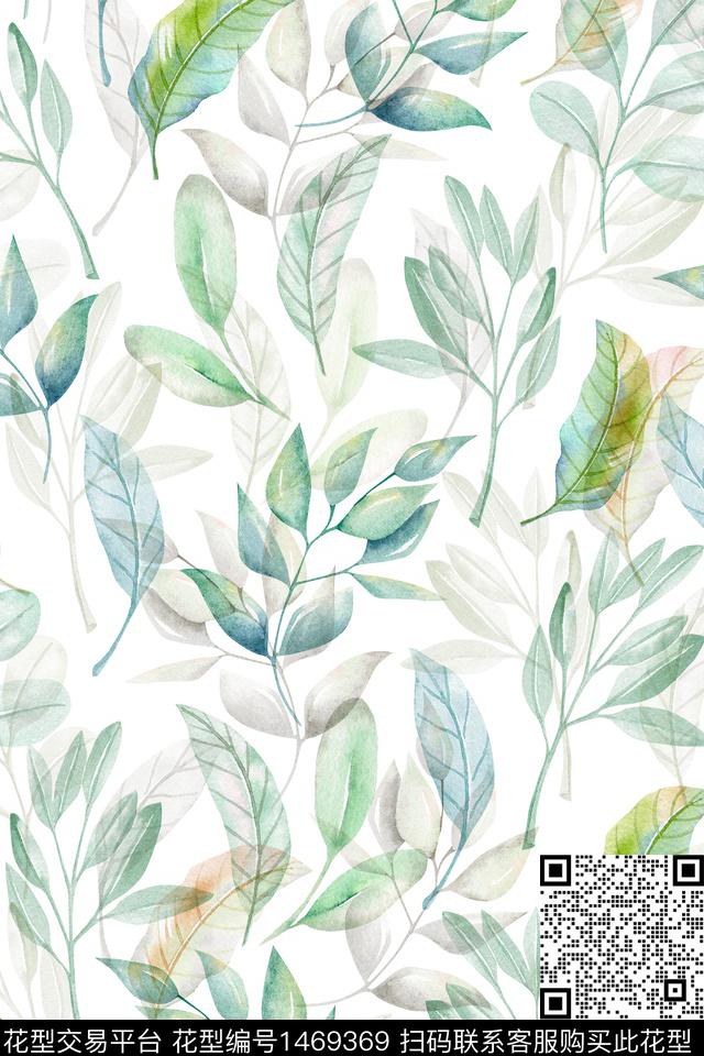 绿植树叶清爽底花卉花卉数码印花华亿平台下载（图片编号: 1469369） - 瓦栏（Walan）