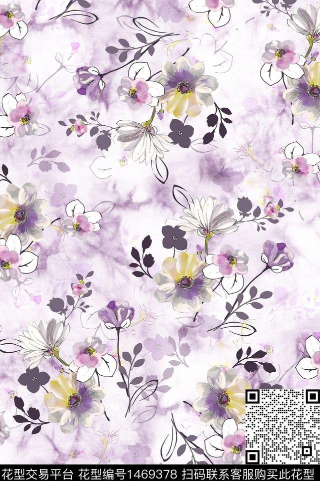 时尚花卉真丝数码印花华亿平台下载（图片编号: 1469378） - 瓦栏（Walan）