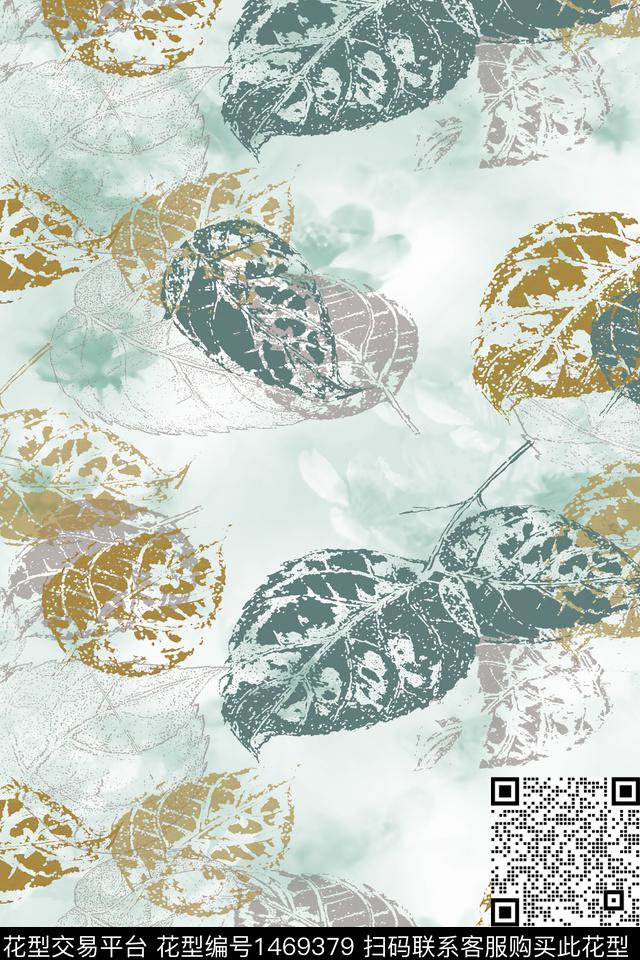 时尚真丝绿植树叶数码印花华亿平台下载（图片编号: 1469379） - 瓦栏（Walan）