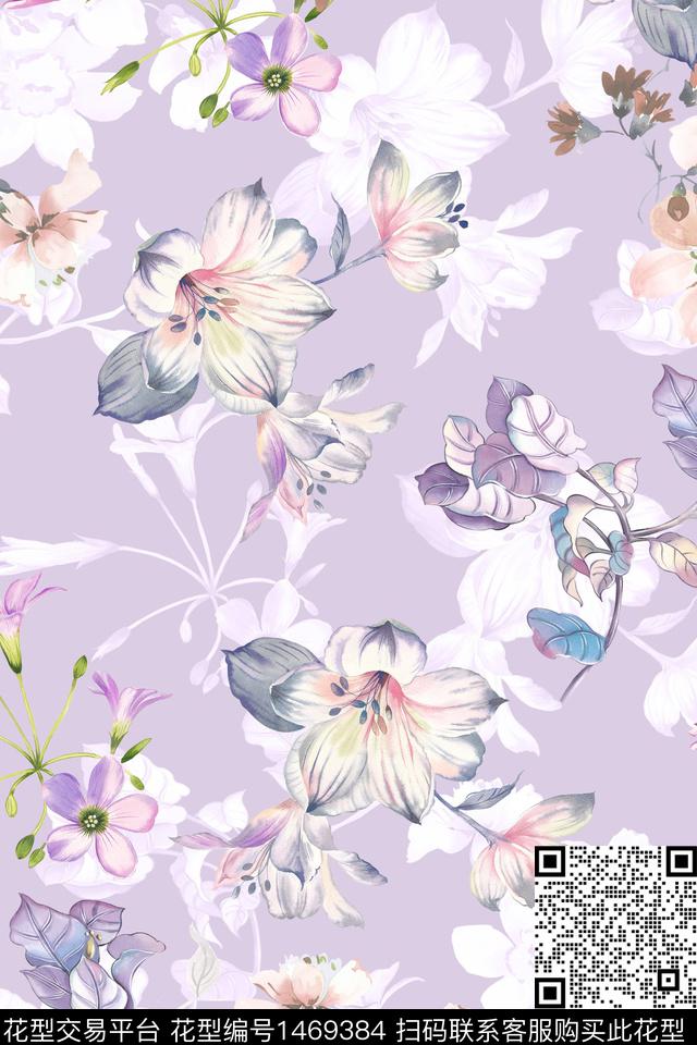 时尚花卉真丝数码印花华亿平台下载（图片编号: 1469384） - 瓦栏（Walan）