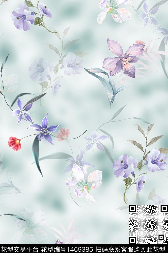 时尚花卉真丝数码印花华亿平台下载（图片编号: 1469385） - 瓦栏（Walan）