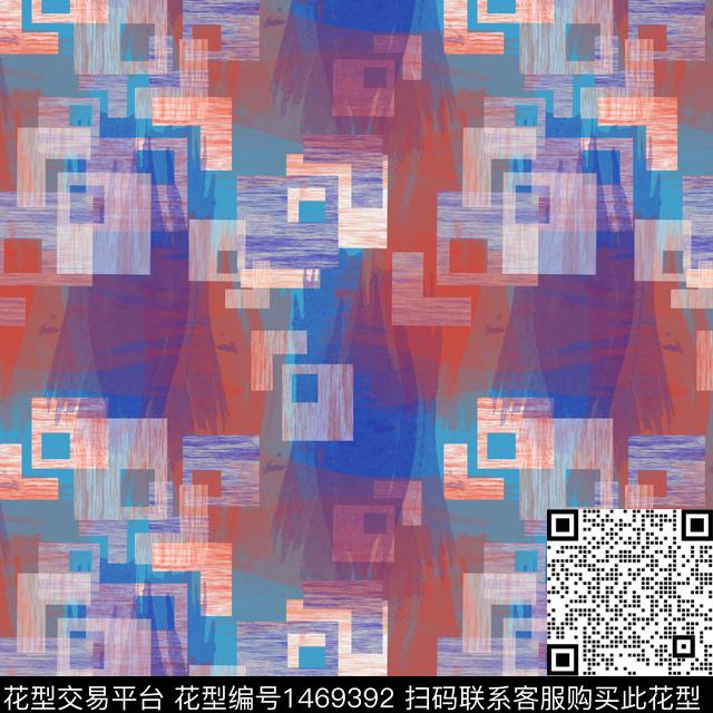 几何格子笔触数码印花华亿平台下载（图片编号: 1469392） - 瓦栏（Walan）