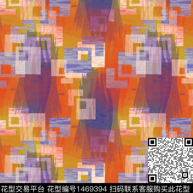 几何格子笔触数码印花华亿平台下载（图片编号: 1469394） - 瓦栏（Walan）