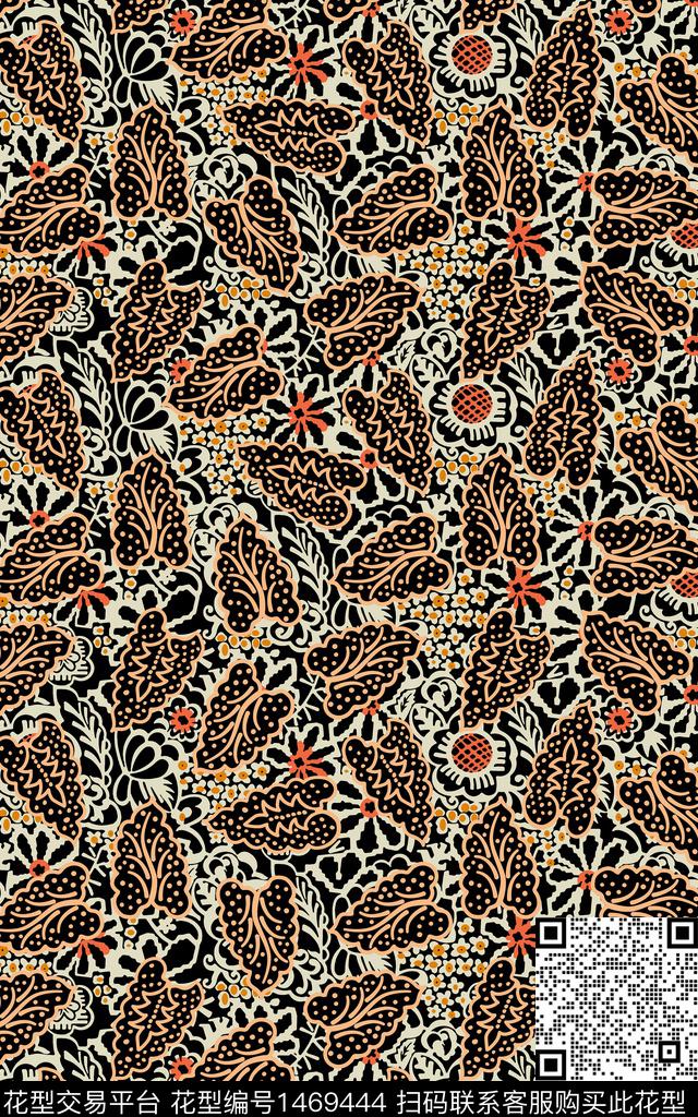 民族风大牌风绿植树叶数码印花华亿平台下载（图片编号: 1469444） - 瓦栏（Walan）