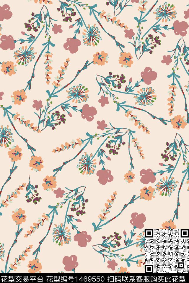 清爽底花卉年轻女性花卉数码印花华亿平台下载（图片编号: 1469550） - 瓦栏（Walan）